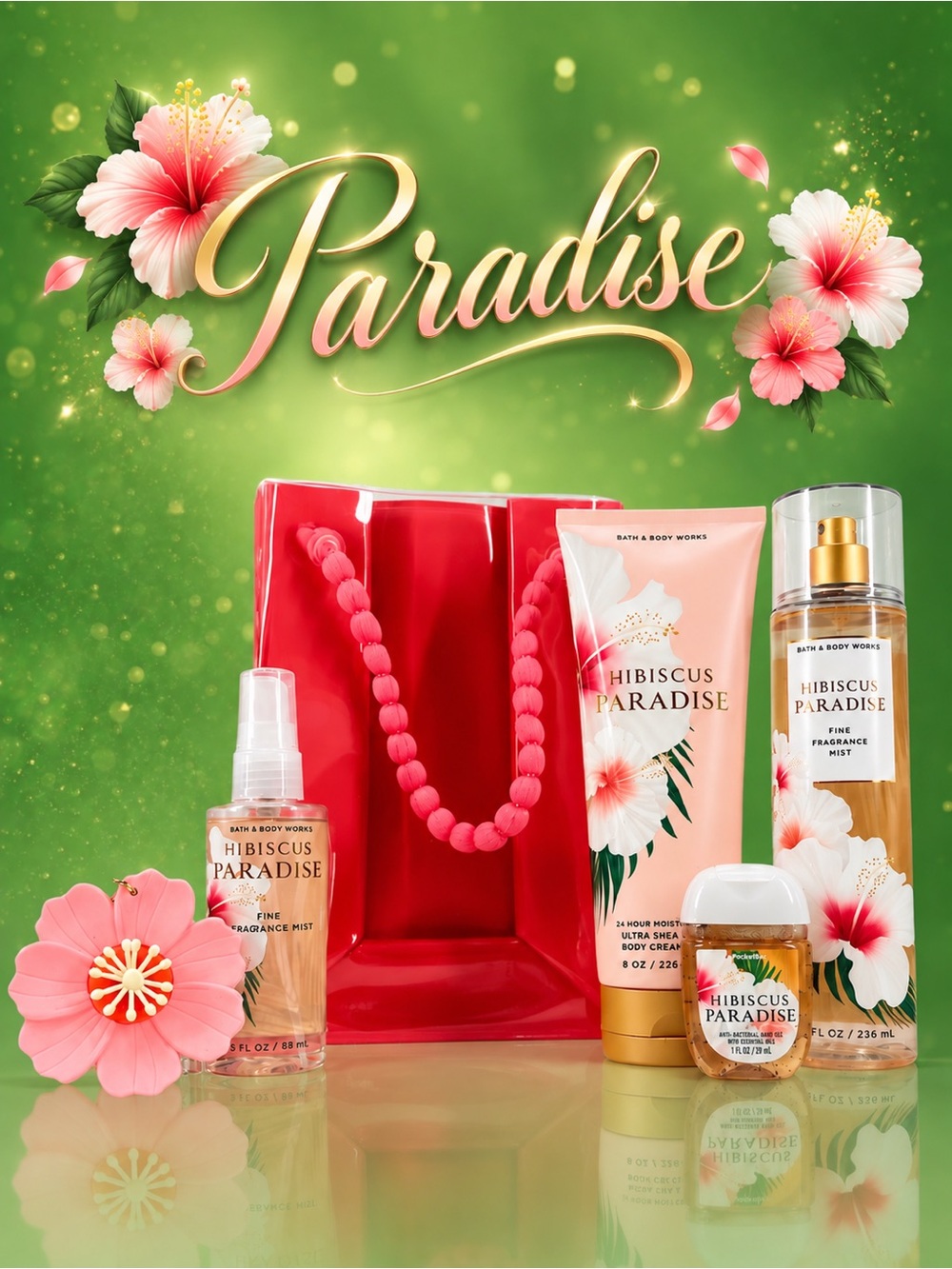 Bath & Body Works Hibiscus Paradise 5-Pc Set + Flower PocketBac Holder NWT